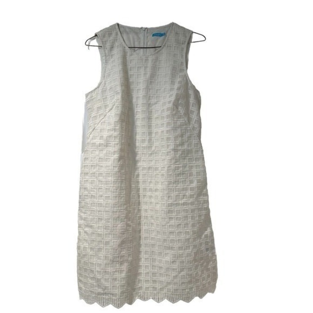 J. Mclaughlin White Sleeveless Cotton Samara Shift Dress Embroidered Check Small